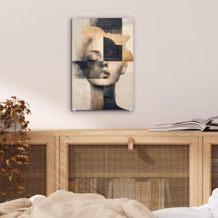 Glas schilderij - Goud - Vrouw - Rechthoeken — 5