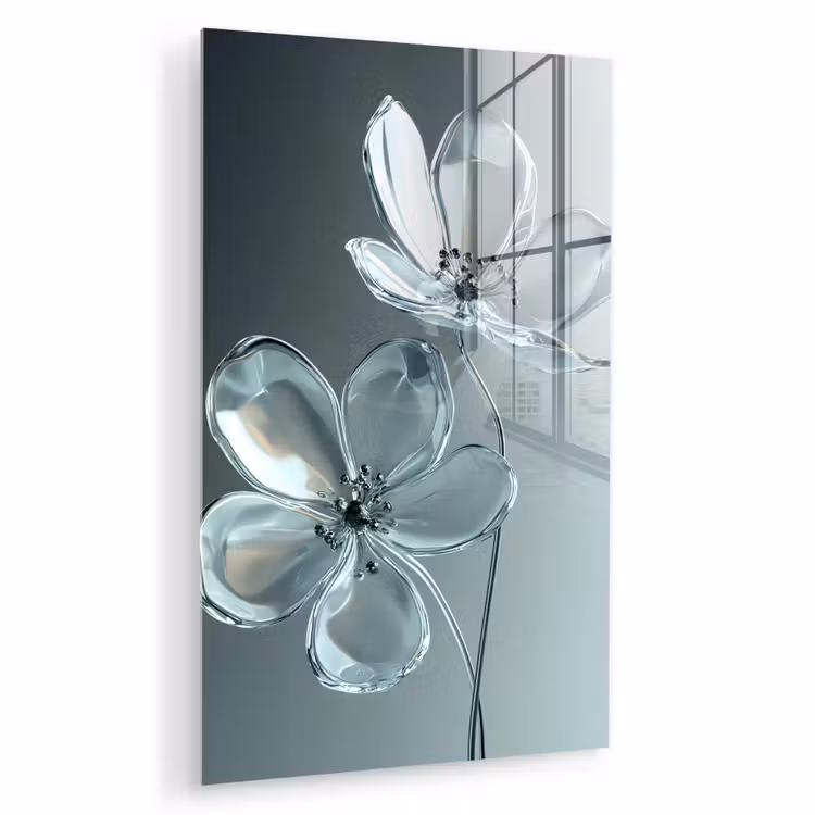 Glas schilderij - Kristal - Bloemen - Grijs — 1