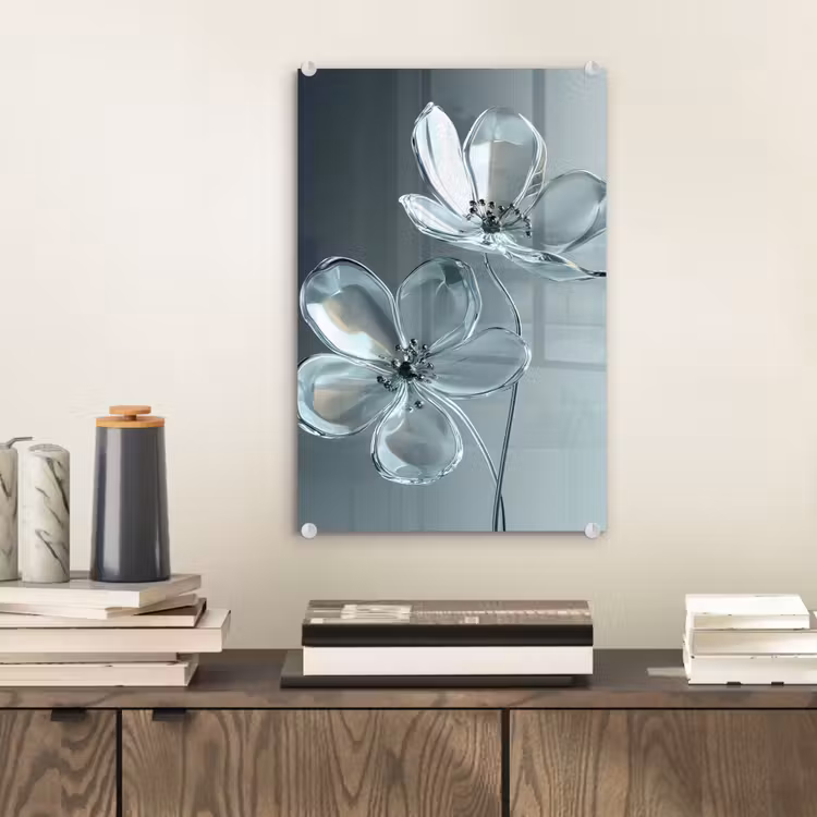 Glas schilderij - Kristal - Bloemen - Grijs — 2