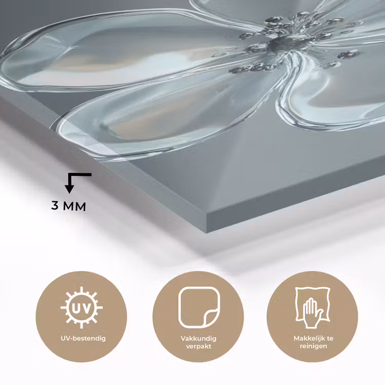 Glas schilderij - Kristal - Bloemen - Grijs — 3