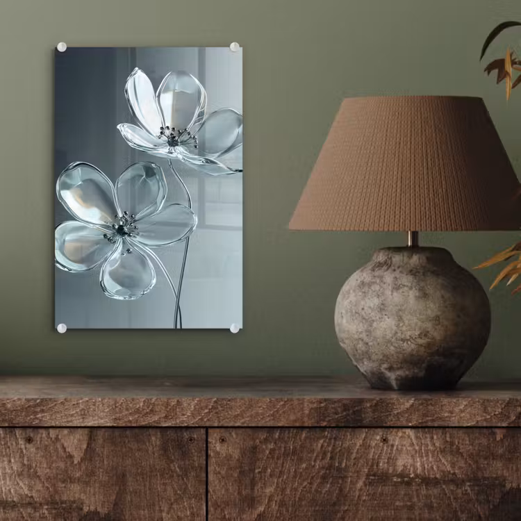 Glas schilderij - Kristal - Bloemen - Grijs — 4