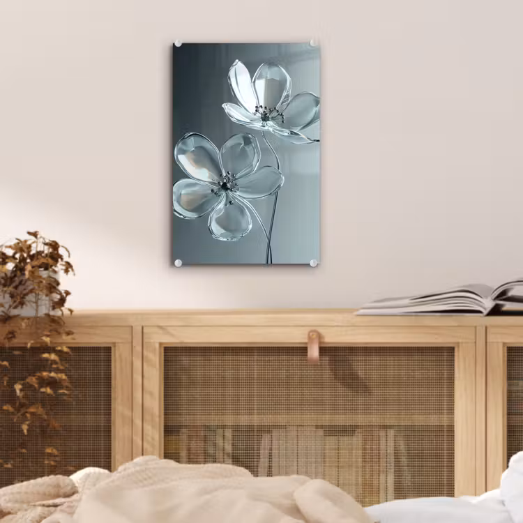 Glas schilderij - Kristal - Bloemen - Grijs — 5