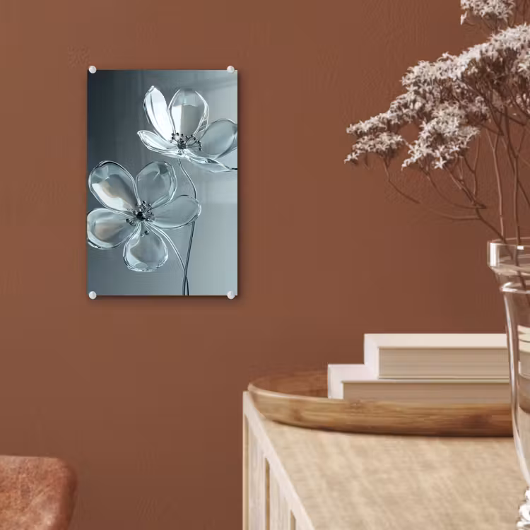 Glas schilderij - Kristal - Bloemen - Grijs — 6