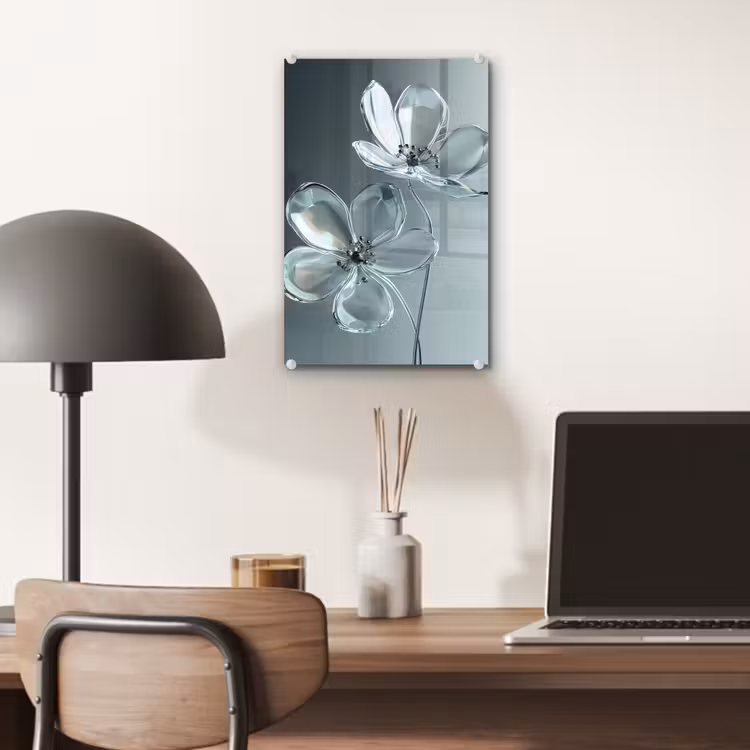 Glas schilderij - Kristal - Bloemen - Grijs — 7