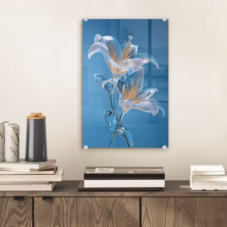 Glas schilderij - Lelies - Blauw - Glazen — 2