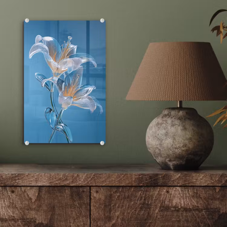 Glas schilderij - Lelies - Blauw - Glazen — 4