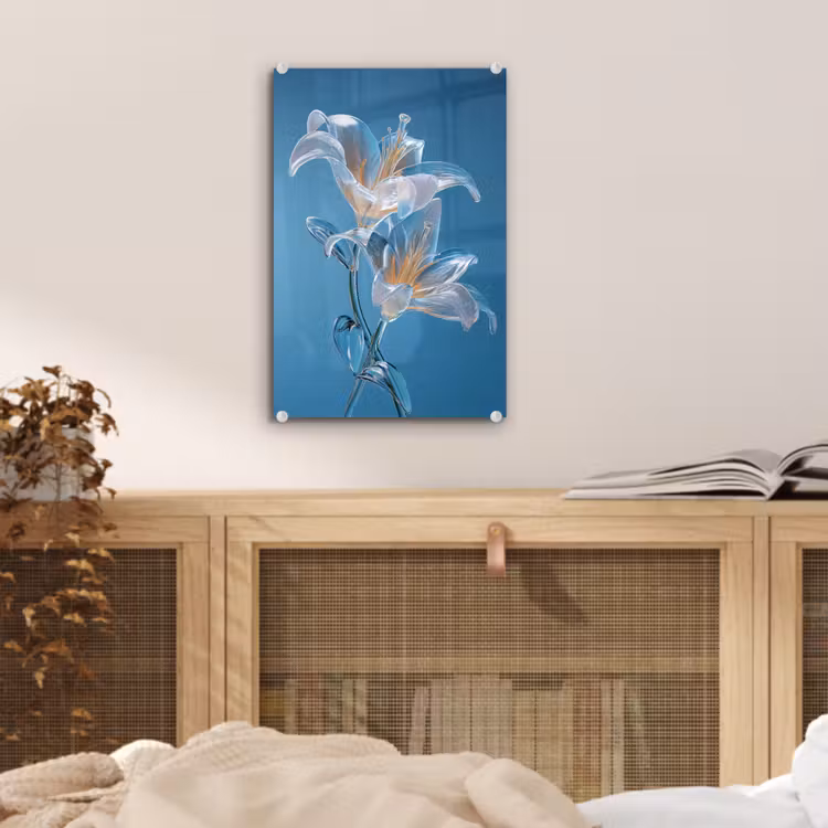 Glas schilderij - Lelies - Blauw - Glazen — 5