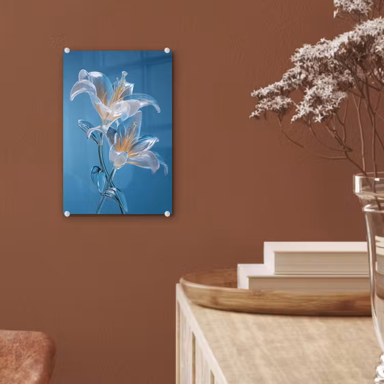 Glas schilderij - Lelies - Blauw - Glazen — 6