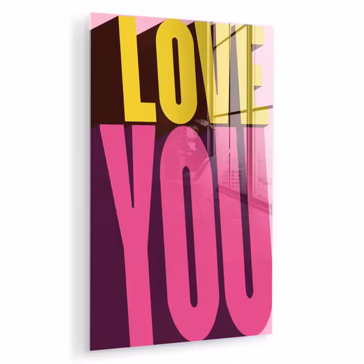 Glas schilderij - Love - Tekst - Roze - Valentijn — 1