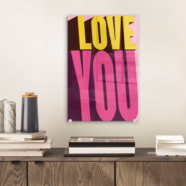Glas schilderij - Love - Tekst - Roze - Valentijn — 2