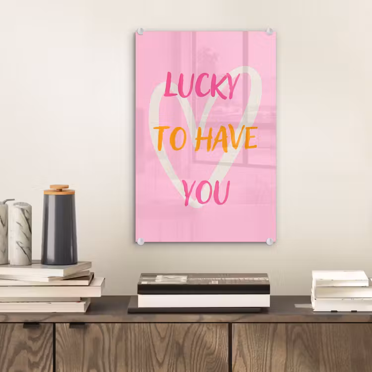 Glas schilderij - Lucky - Love - Valentijn - Roze — 2