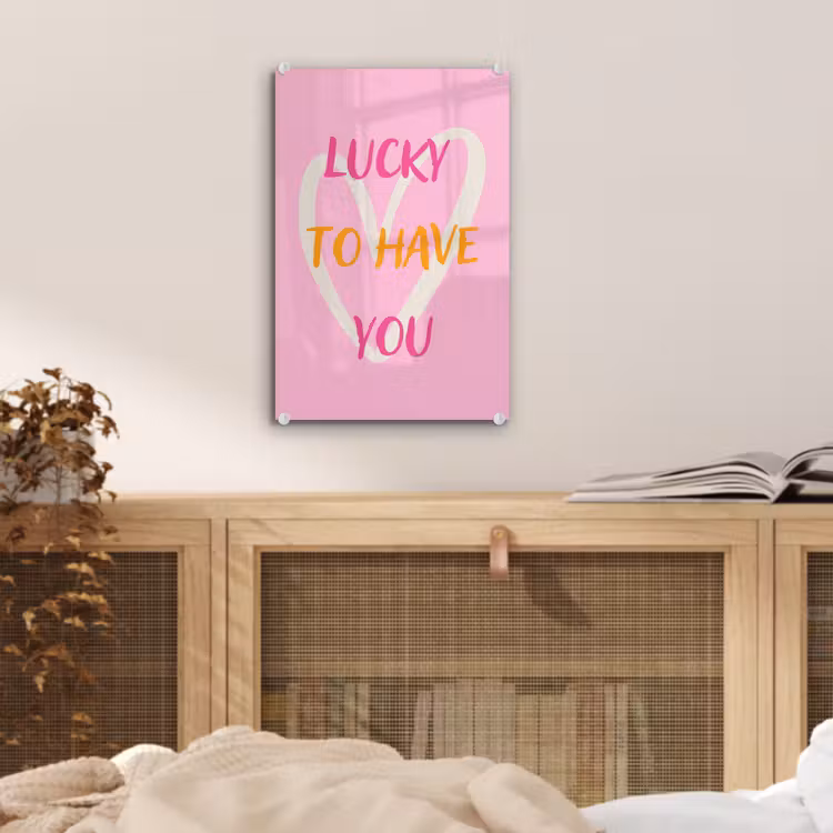 Glas schilderij - Lucky - Love - Valentijn - Roze — 5