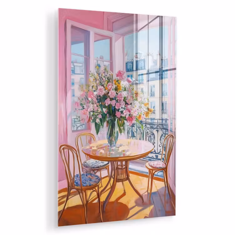 Glas schilderij - Pink - City - Bloemen — 1