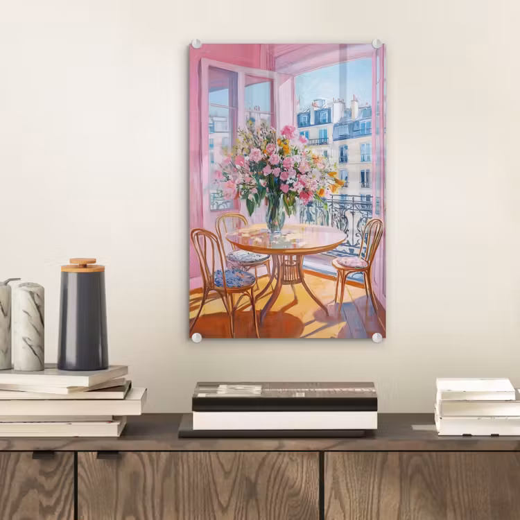 Glas schilderij - Pink - City - Bloemen — 2