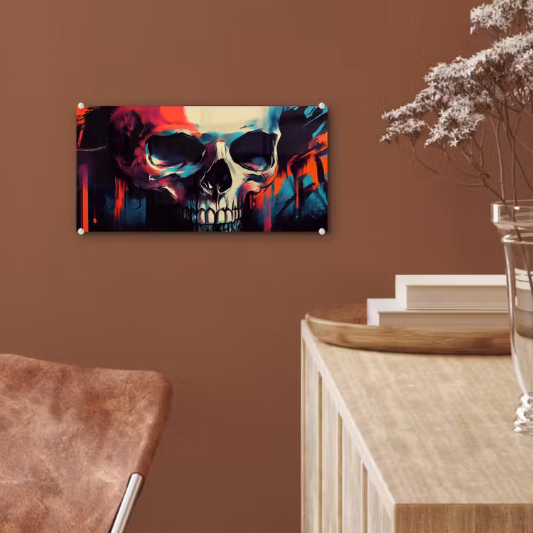 Glas schilderij - Schedel - Abstract - Rood - Blauw - Graffiti — 6