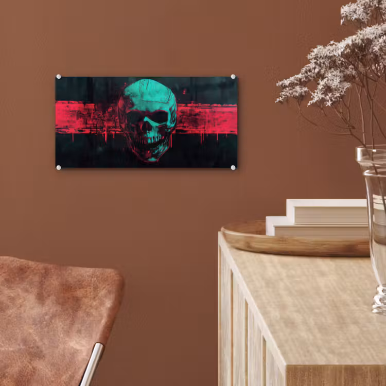 Glas schilderij - Schedel - Cyberpunk - Neon Rood — 6