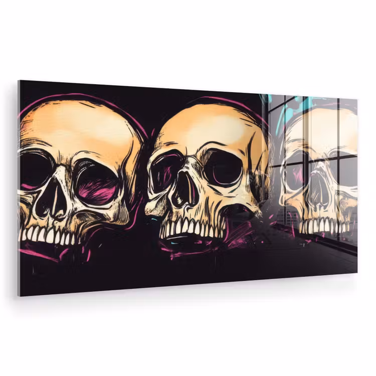 Glas schilderij - Schedels - Graffiti - Neon — 1