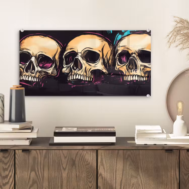 Glas schilderij - Schedels - Graffiti - Neon — 2