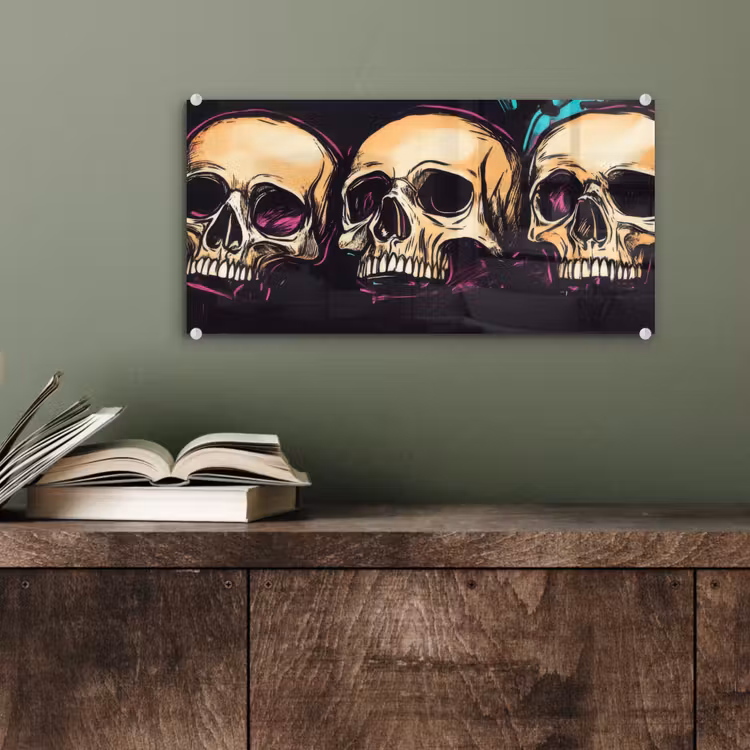 Glas schilderij - Schedels - Graffiti - Neon — 4