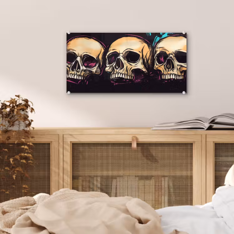 Glas schilderij - Schedels - Graffiti - Neon — 5