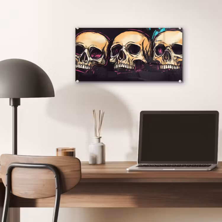 Glas schilderij - Schedels - Graffiti - Neon — 7