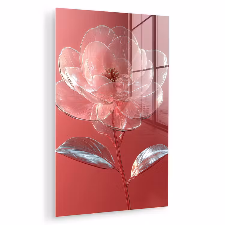 Glas schilderij - Sierlijk - Bloem - Roze - Glazen — 1