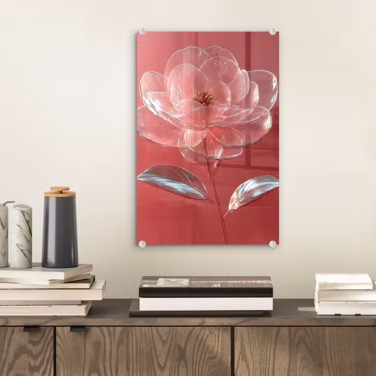 Glas schilderij - Sierlijk - Bloem - Roze - Glazen — 2