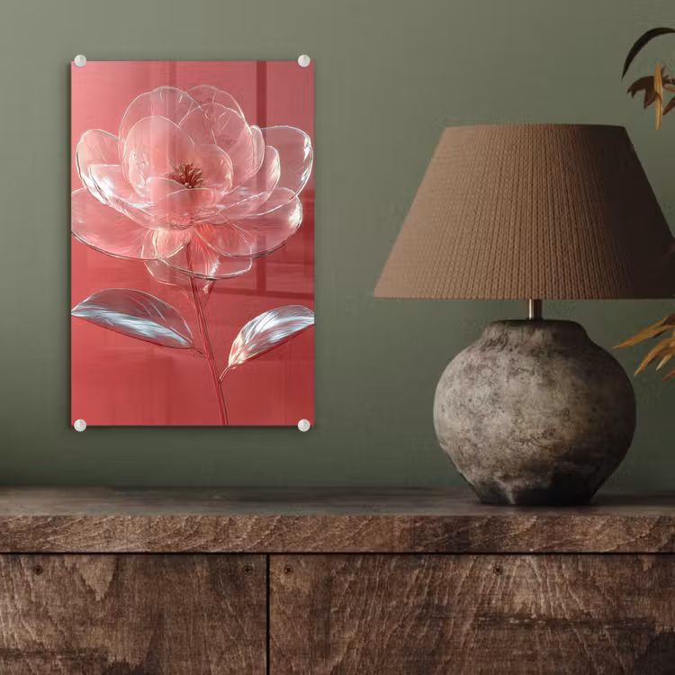 Glas schilderij - Sierlijk - Bloem - Roze - Glazen — 4