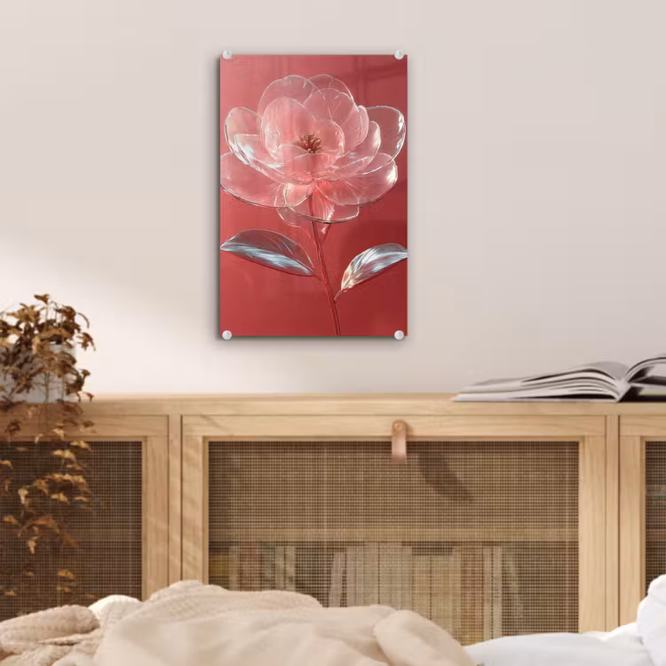 Glas schilderij - Sierlijk - Bloem - Roze - Glazen — 5