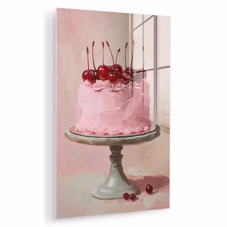 Glas schilderij - Taart - Pink - Cherry — 1