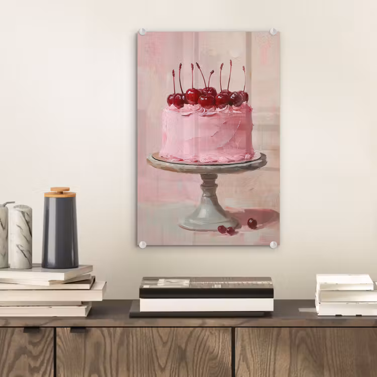 Glas schilderij - Taart - Pink - Cherry — 2