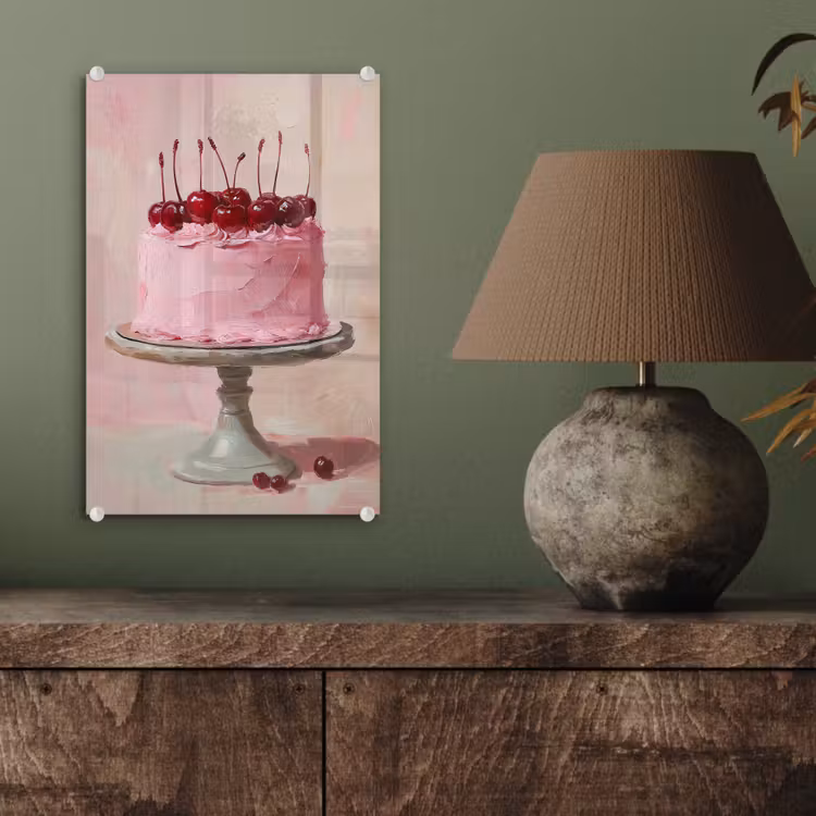 Glas schilderij - Taart - Pink - Cherry — 4