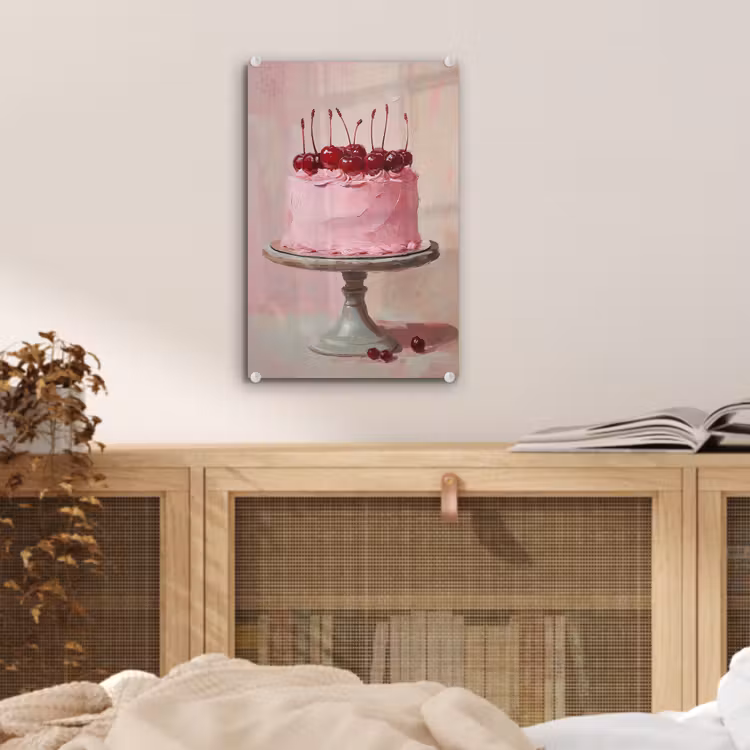 Glas schilderij - Taart - Pink - Cherry — 5