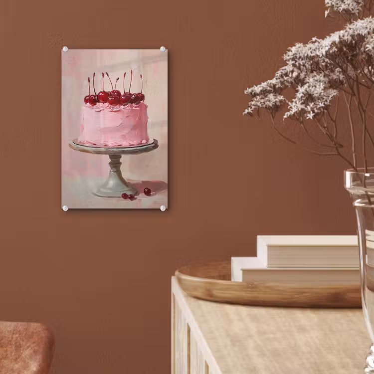 Glas schilderij - Taart - Pink - Cherry — 6