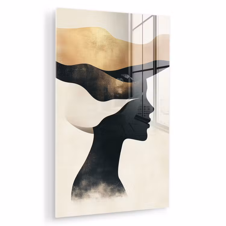 Glas schilderij - Vrouw - Golven - Zwart — 1