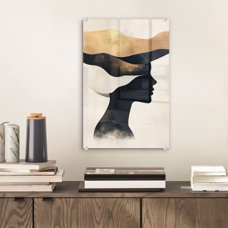 Glas schilderij - Vrouw - Golven - Zwart — 2