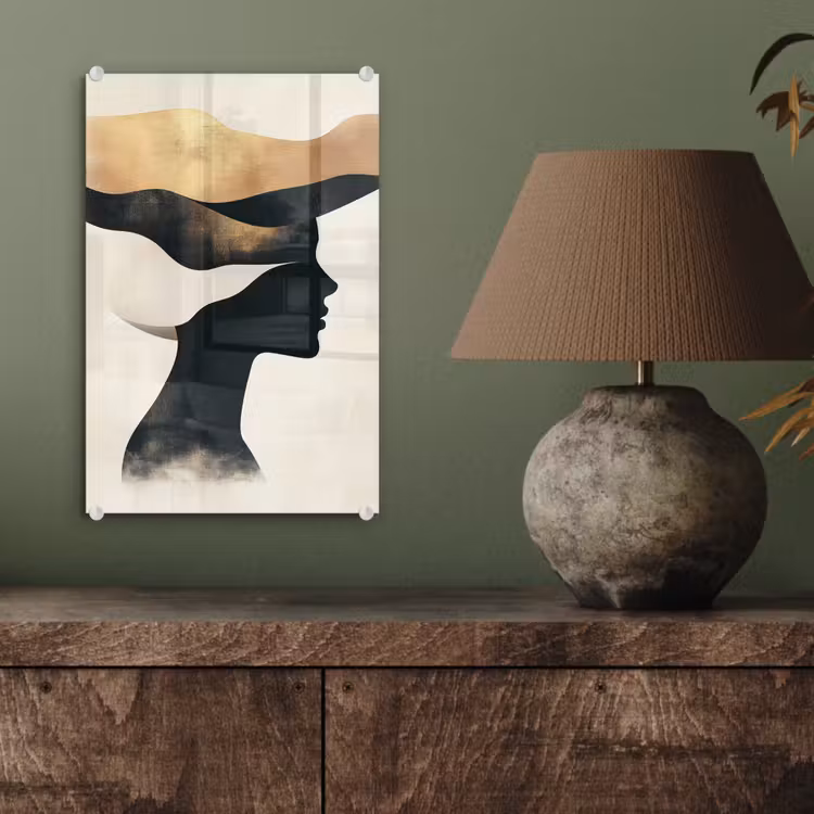 Glas schilderij - Vrouw - Golven - Zwart — 4