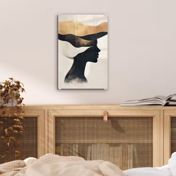 Glas schilderij - Vrouw - Golven - Zwart — 5