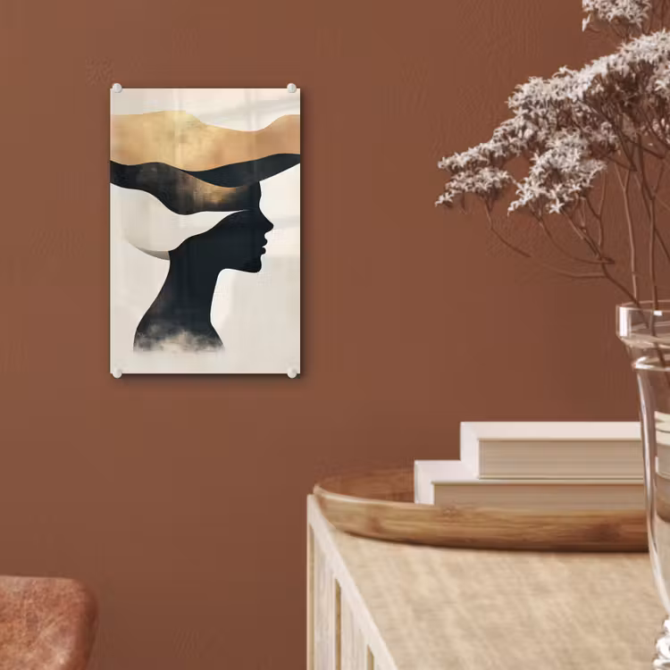 Glas schilderij - Vrouw - Golven - Zwart — 6