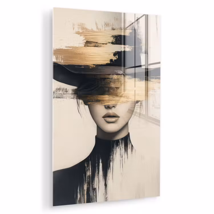 Glas schilderij - Vrouw - Hoed - Verf — 1