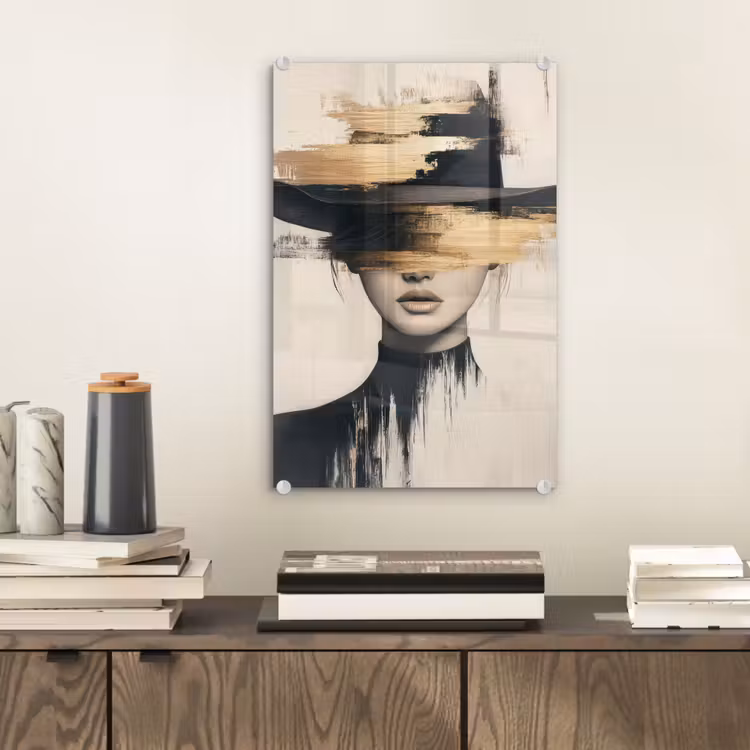 Glas schilderij - Vrouw - Hoed - Verf — 2