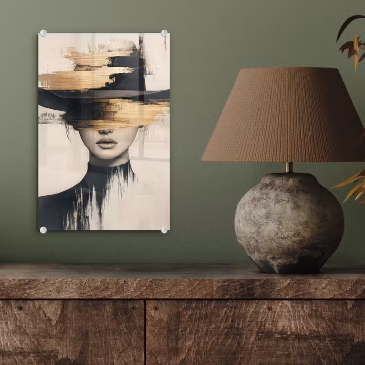 Glas schilderij - Vrouw - Hoed - Verf — 4