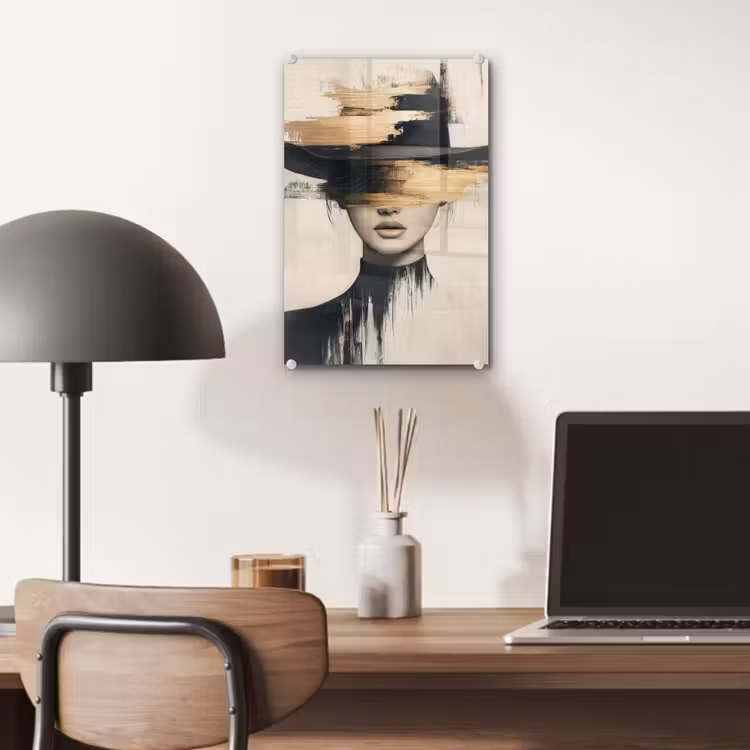 Glas schilderij - Vrouw - Hoed - Verf — 7