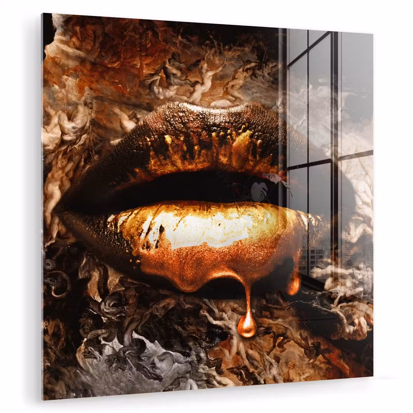Glas schilderij - Goud - Lippen - Kunst — 1