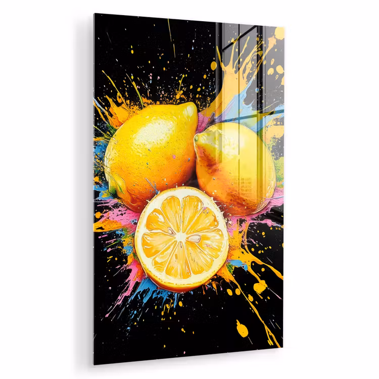 Glas schilderij - Citroen - Graffiti - Kleurrijk - Verf - Modern — 1