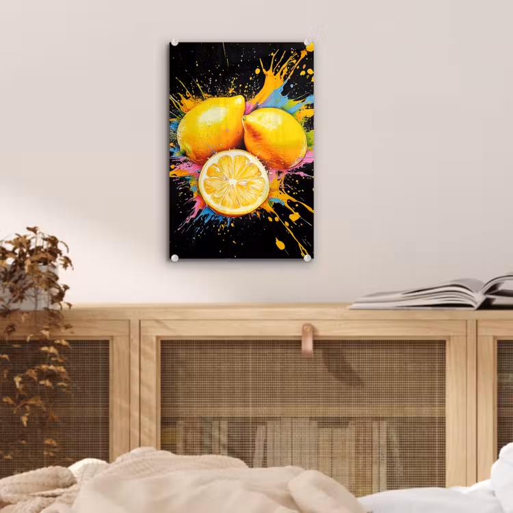 Glas schilderij - Citroen - Graffiti - Kleurrijk - Verf - Modern — 5