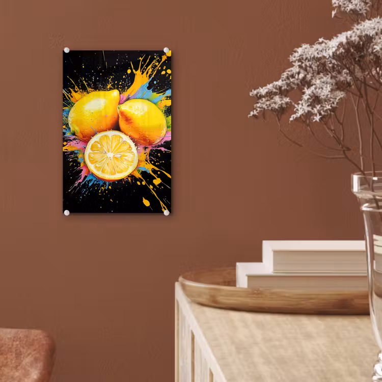 Glas schilderij - Citroen - Graffiti - Kleurrijk - Verf - Modern — 6