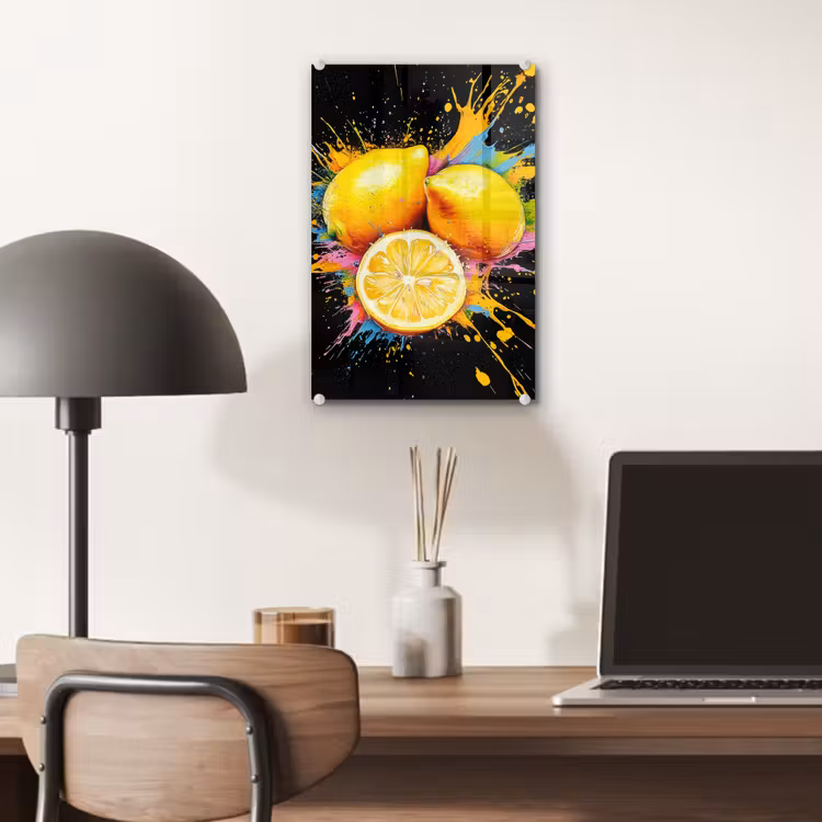Glas schilderij - Citroen - Graffiti - Kleurrijk - Verf - Modern — 7