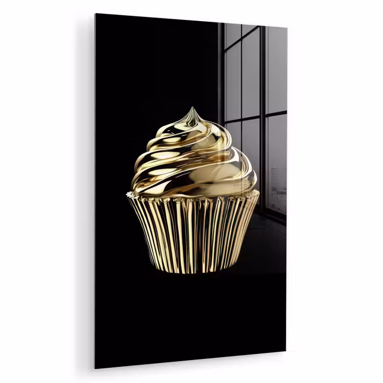Glas schilderij - Cupcake - Eten - Goud - Zwart — 1