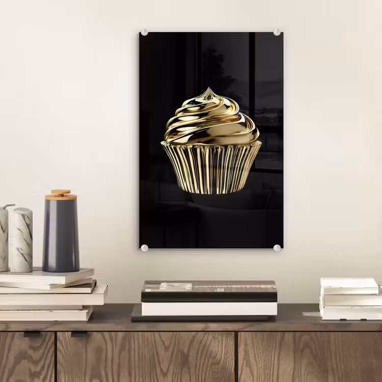 Glas schilderij - Cupcake - Eten - Goud - Zwart — 2
